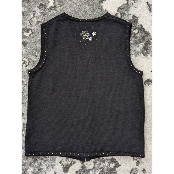 VTG Erika Christmas Sweater Vest‎ Beaded Embroidered Holiday Poinsettia - Picture 2 of 7